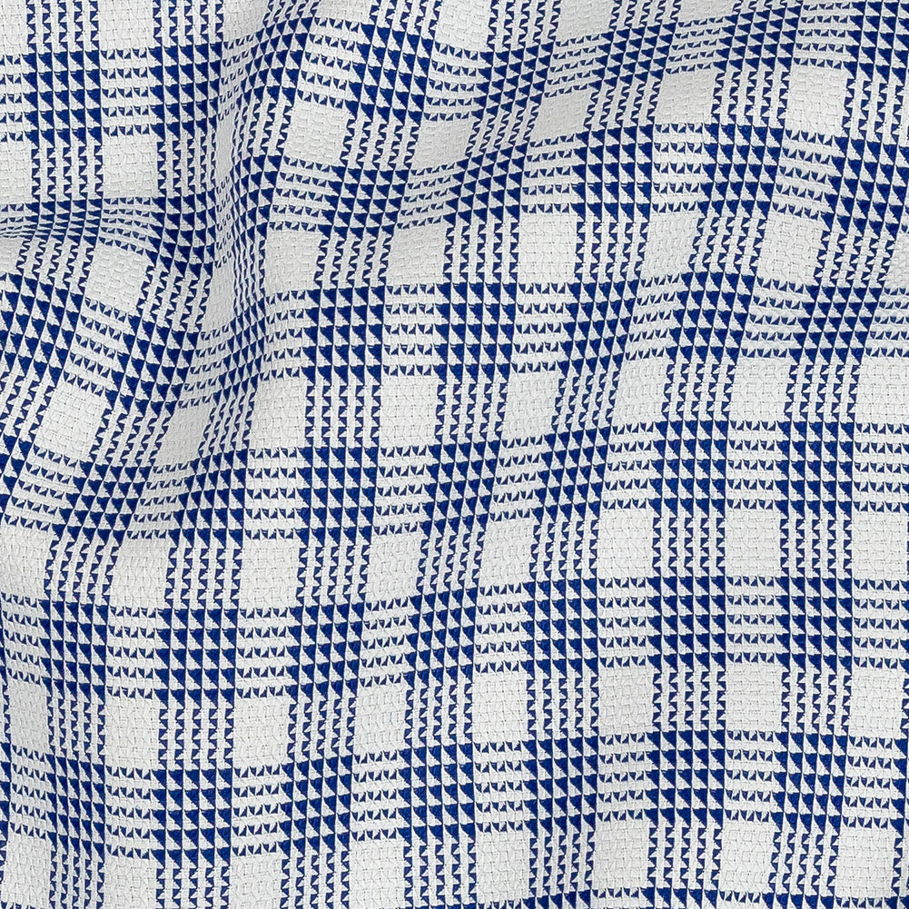 Premium Deep Ultramarine and White Patterned Checks Dobby Cotton Shirting Detail