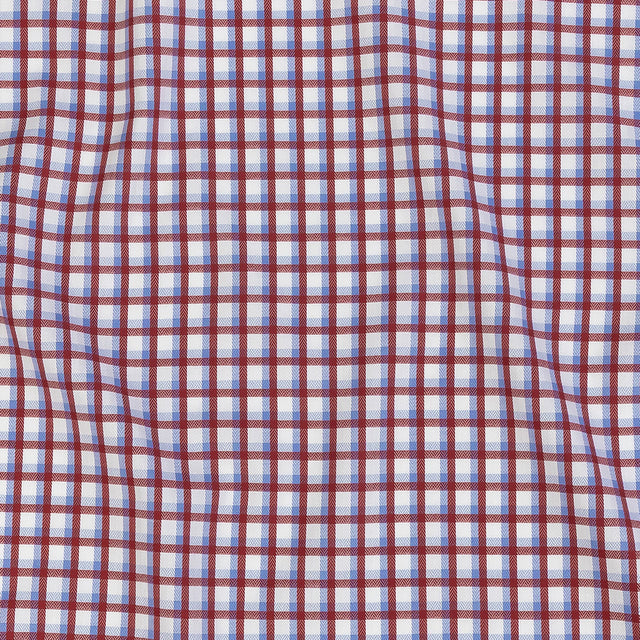 Premium Light Blue and Rococco Red Shadow Check and Chevron Cotton Dobby Shirting