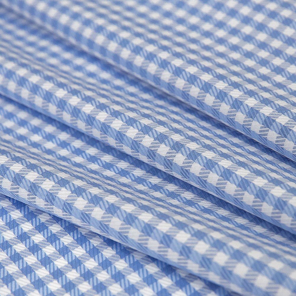 Premium Light Blue and White Checkered and Herringbone Cotton Dobby Shirting Folded