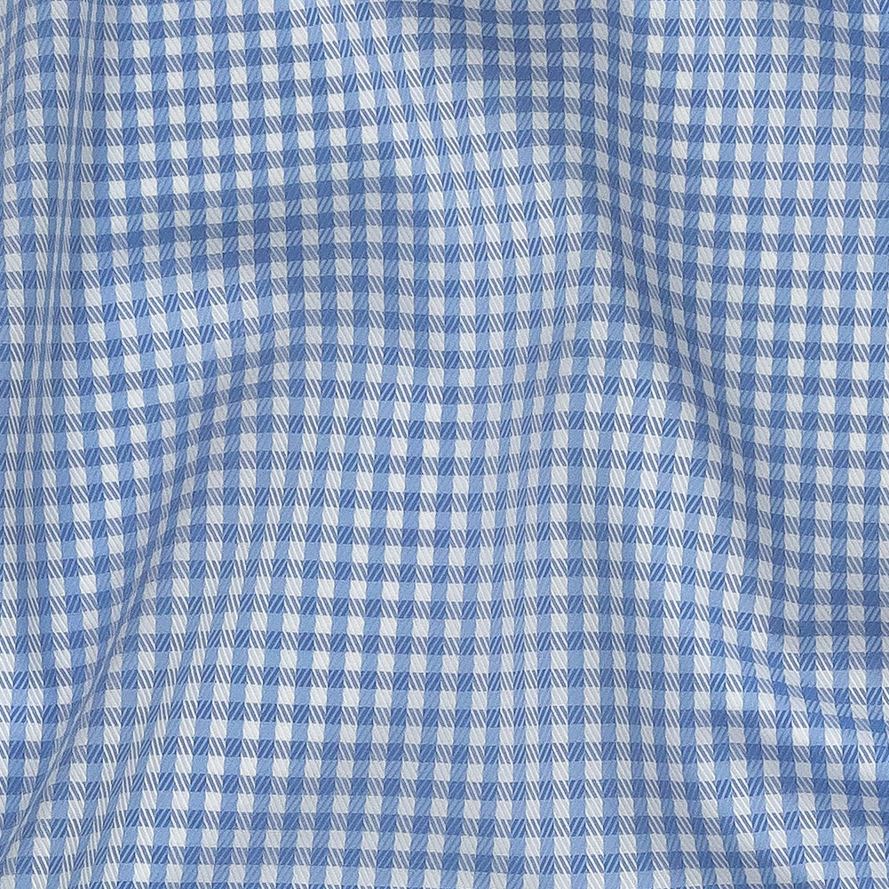 Premium Light Blue and White Checkered and Herringbone Cotton Dobby Shirting Detail