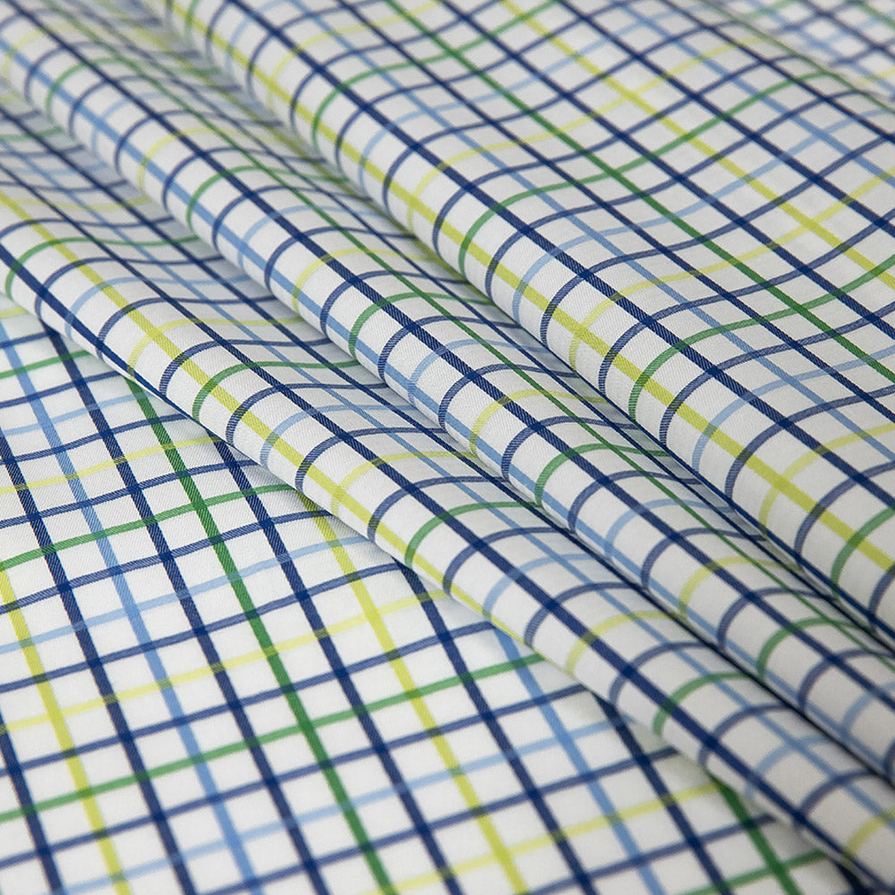 Premium Gradient Green and Olympian Blue Checkered Cotton Shirting Folded