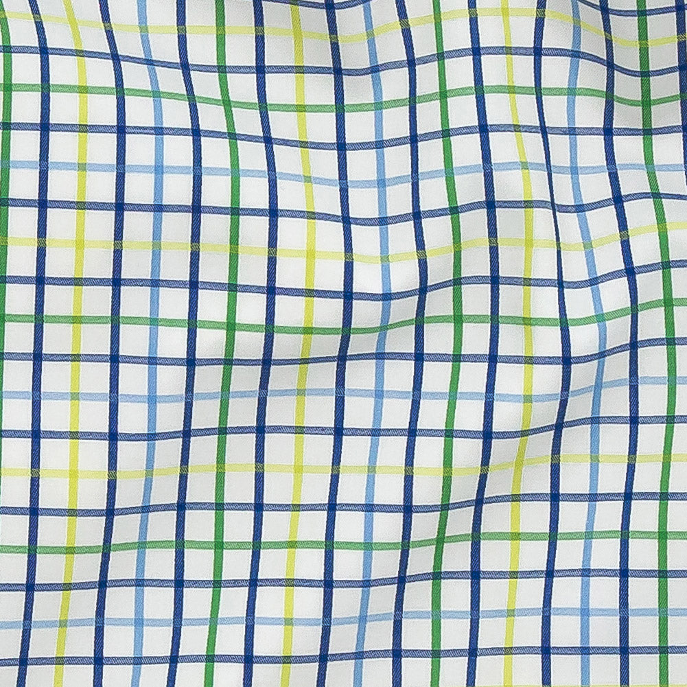 Premium Gradient Green and Olympian Blue Checkered Cotton Shirting Detail
