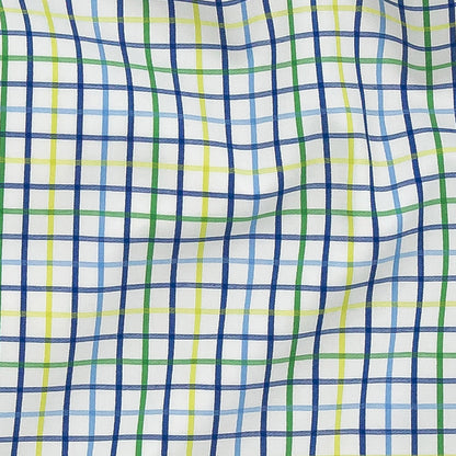 Premium Gradient Green and Olympian Blue Checkered Cotton Shirting Detail