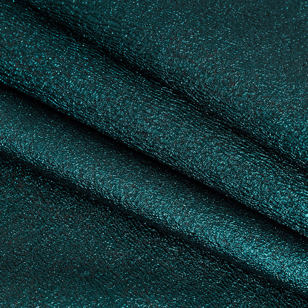 Metallic Teal and Black Crackle Luxury Brocade Detail