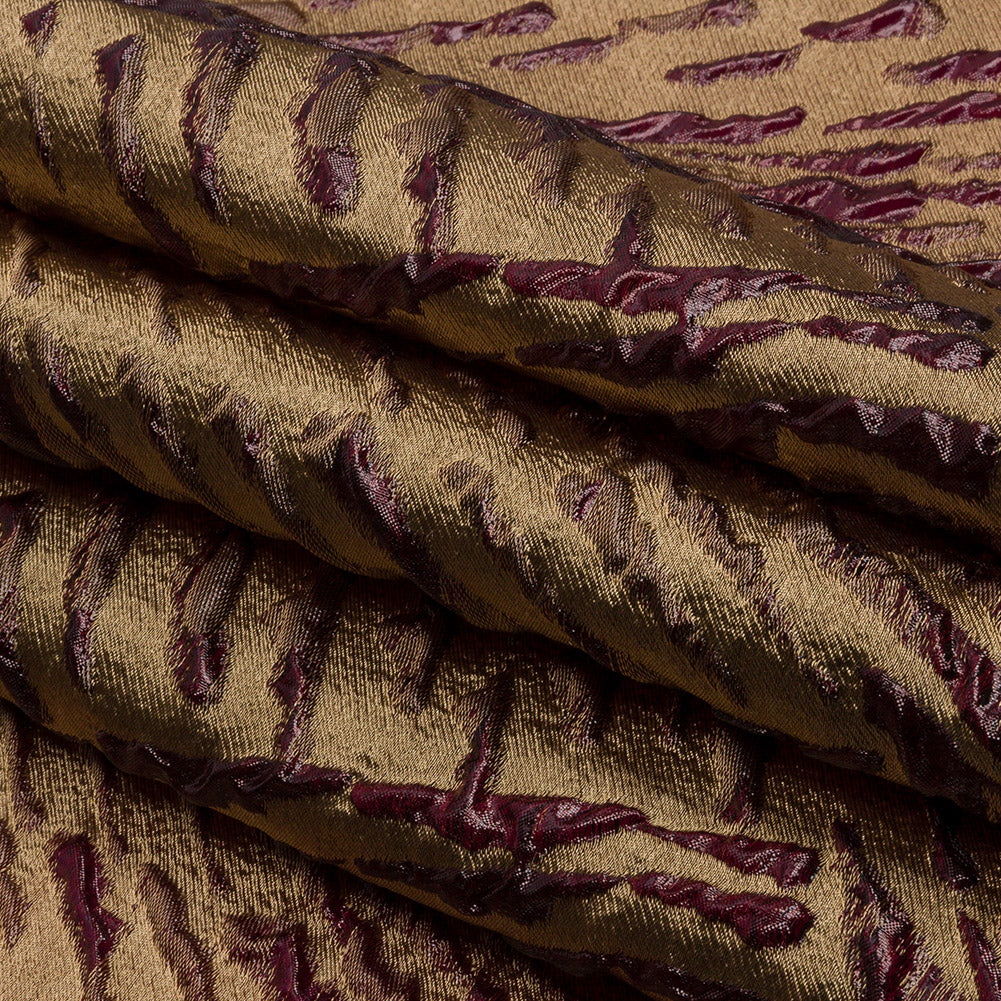 Metallic Wine and Gold Abstract Luxury Brocade - Folded