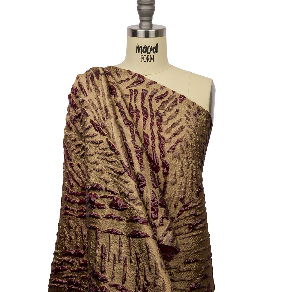Metallic Wine and Gold Abstract Luxury Brocade - Drape