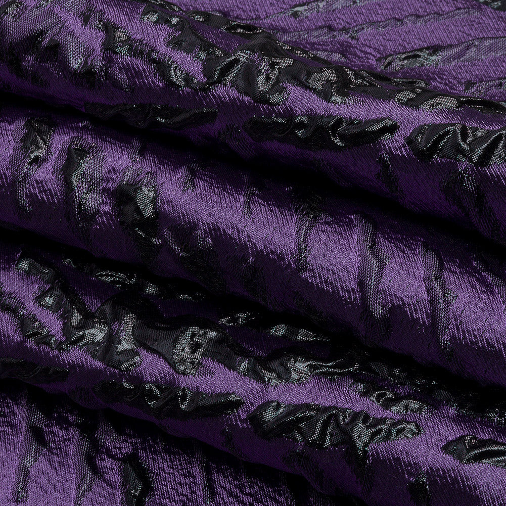Metallic Purple and Black Abstract Luxury Brocade - Folded