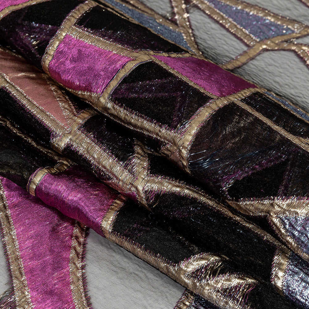 Metallic Glitteratti, Orchid Pink and Lavender Shimmer Geometric Burnout Luxury Brocade - Folded