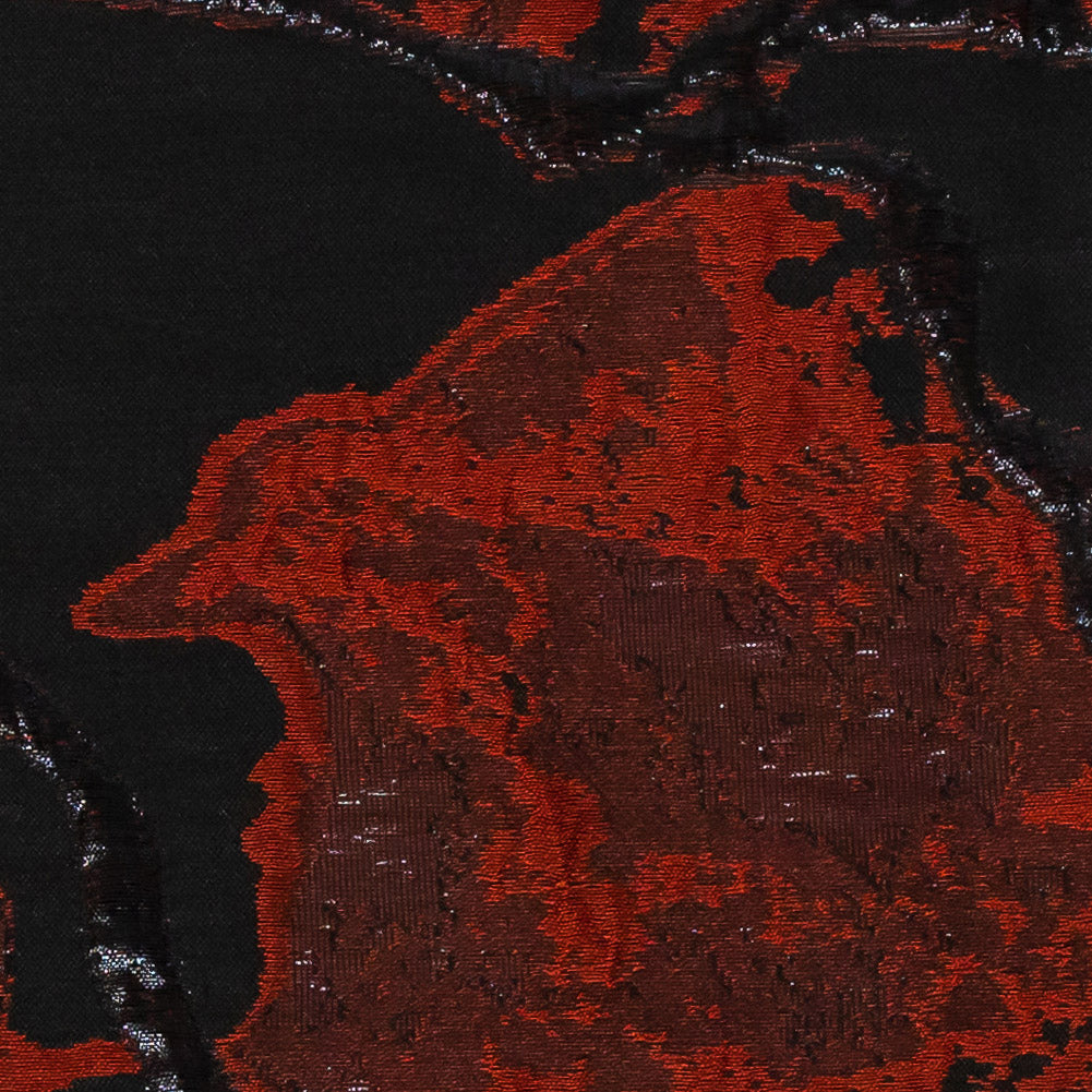 Metallic Black and Red Abstract Burnout Luxury Brocade - Detail