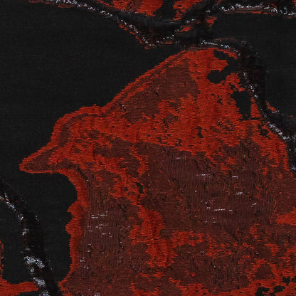 Metallic Black and Red Abstract Burnout Luxury Brocade