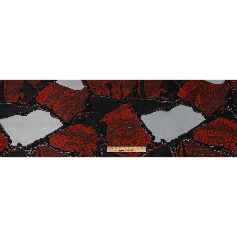 Metallic Black and Red Abstract Burnout Luxury Brocade - Full