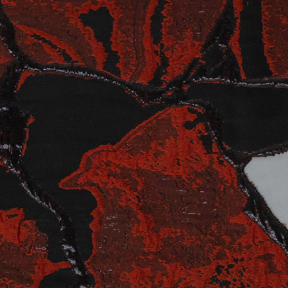 Metallic Black and Red Abstract Burnout Luxury Brocade