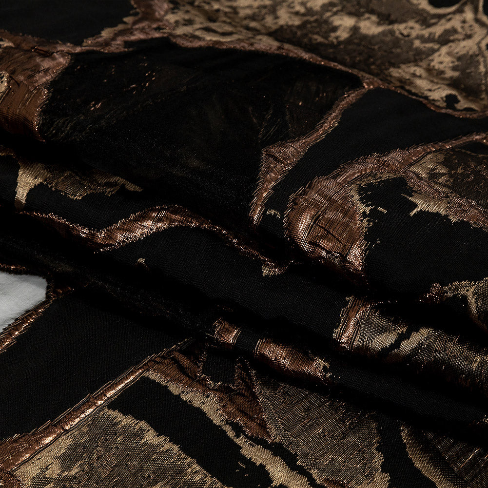 Metallic Two Penny and Black Abstract Burnout Luxury Brocade - Folded