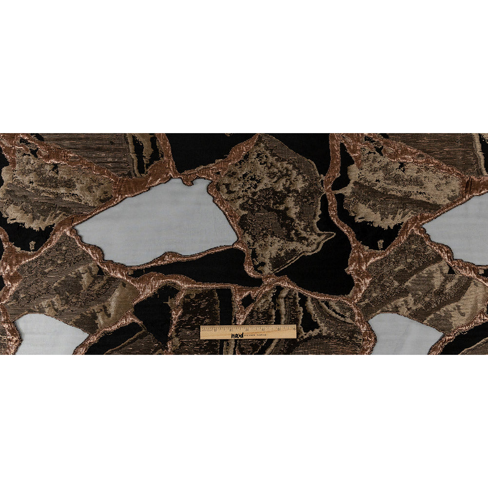 Metallic Two Penny and Black Abstract Burnout Luxury Brocade - Full