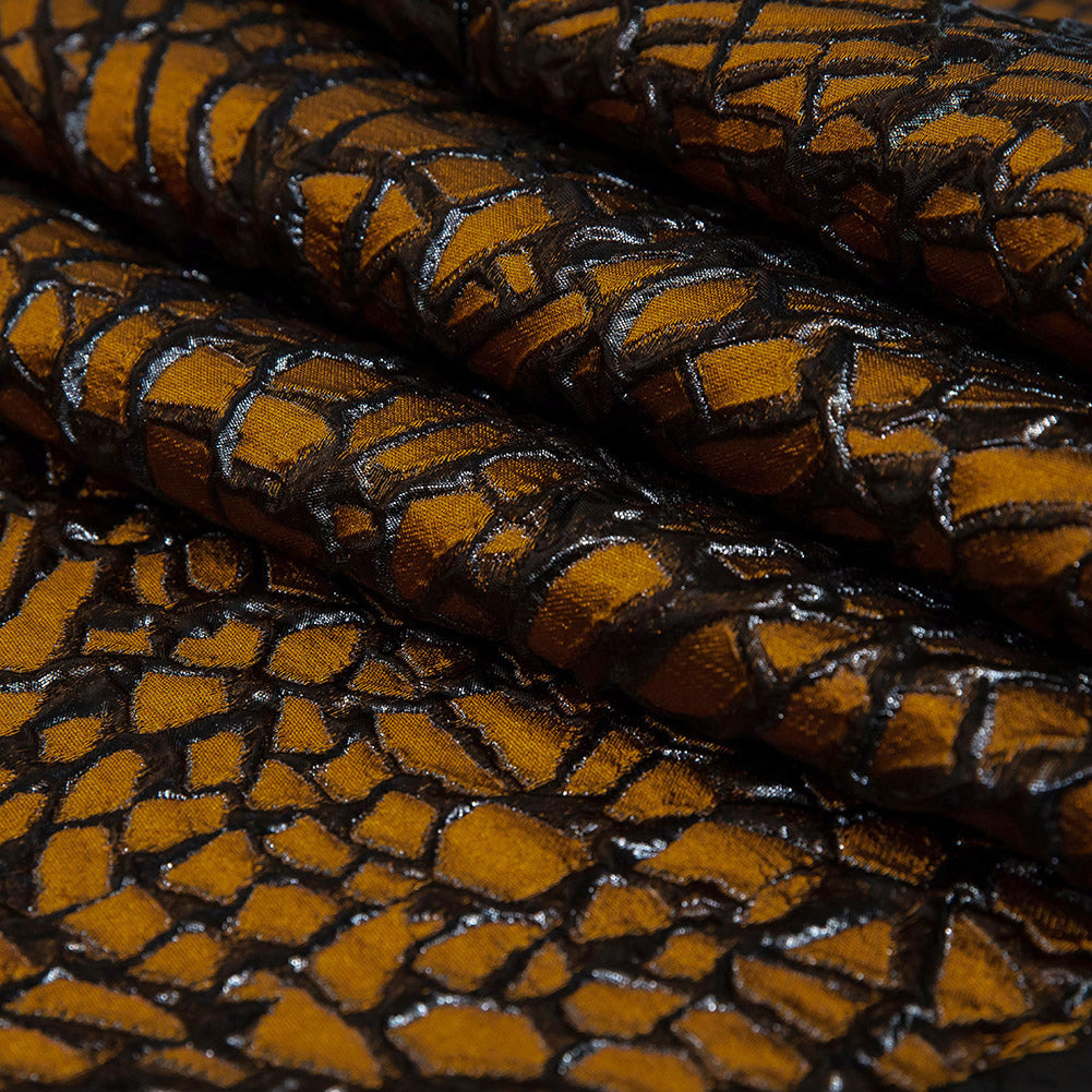 Metallic Rose Copper and Black Abstract Luxury Brocade - Folded