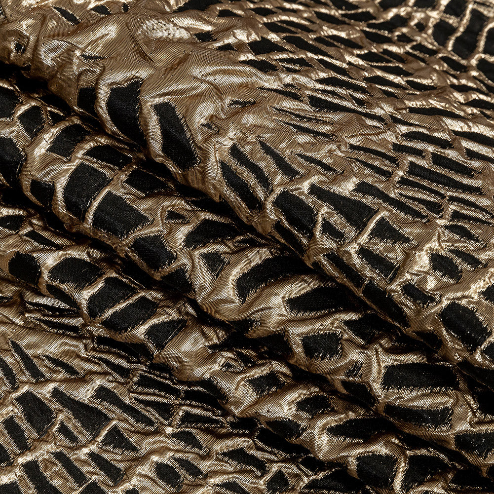 Metallic Black and Gold Abstract Luxury Brocade - Folded