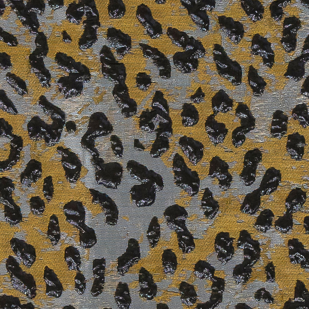 Metallic Black, Gold and Silver Leopard Patterned Luxury Brocade - Detail