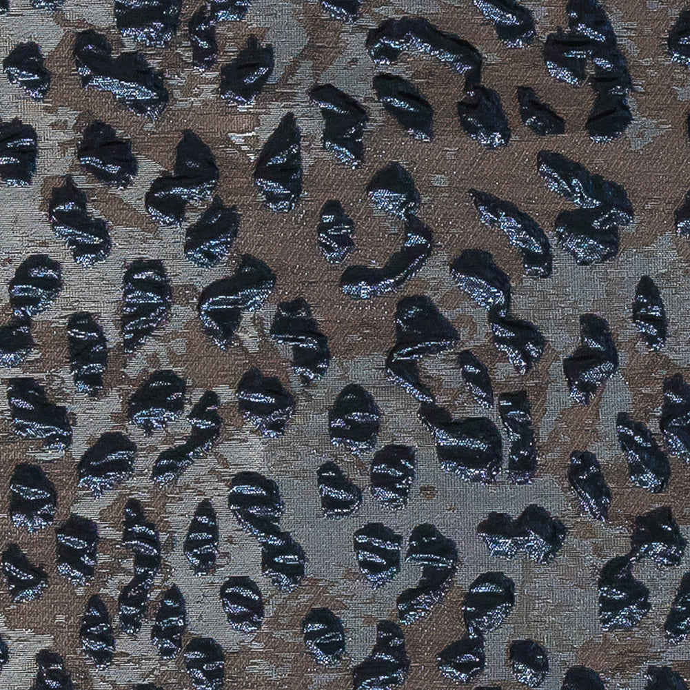 Metallic Navy and Gunmetal Leopard Patterned Luxury Brocade - Detail