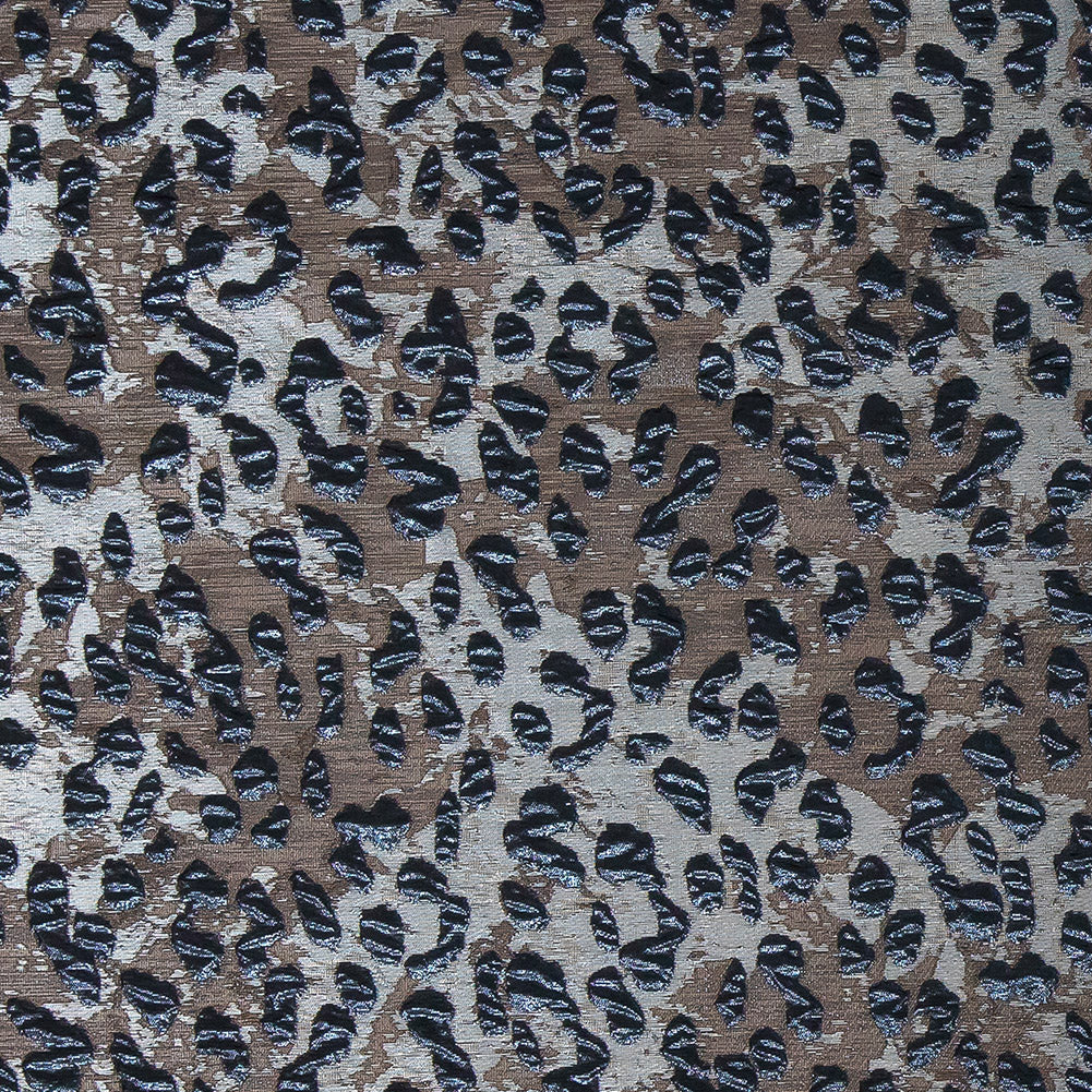 Metallic Navy and Gunmetal Leopard Patterned Luxury Brocade