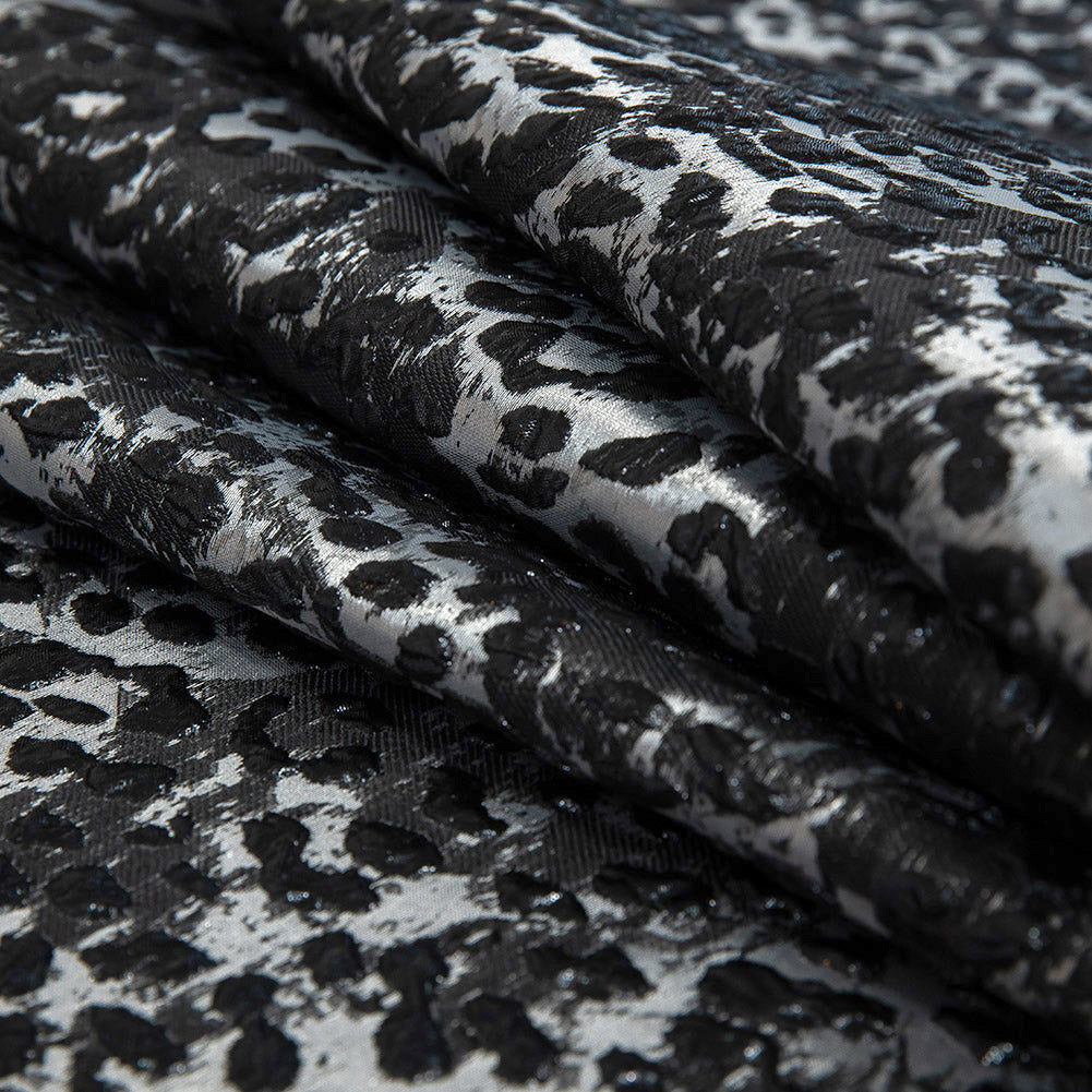 Metallic After Dark and Silver Leopard Patterned Luxury Brocade - Folded