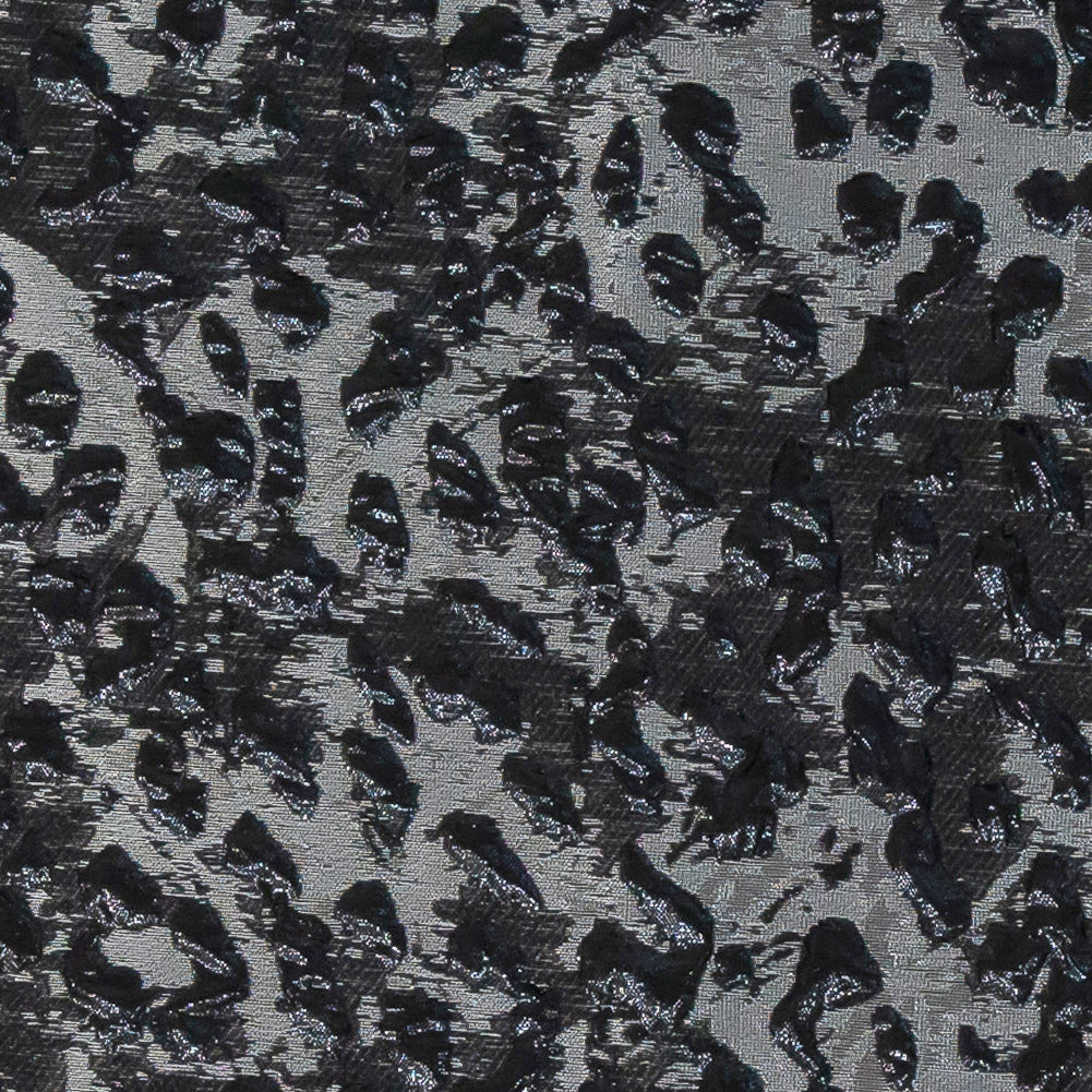 Metallic After Dark and Silver Leopard Patterned Luxury Brocade - Detail