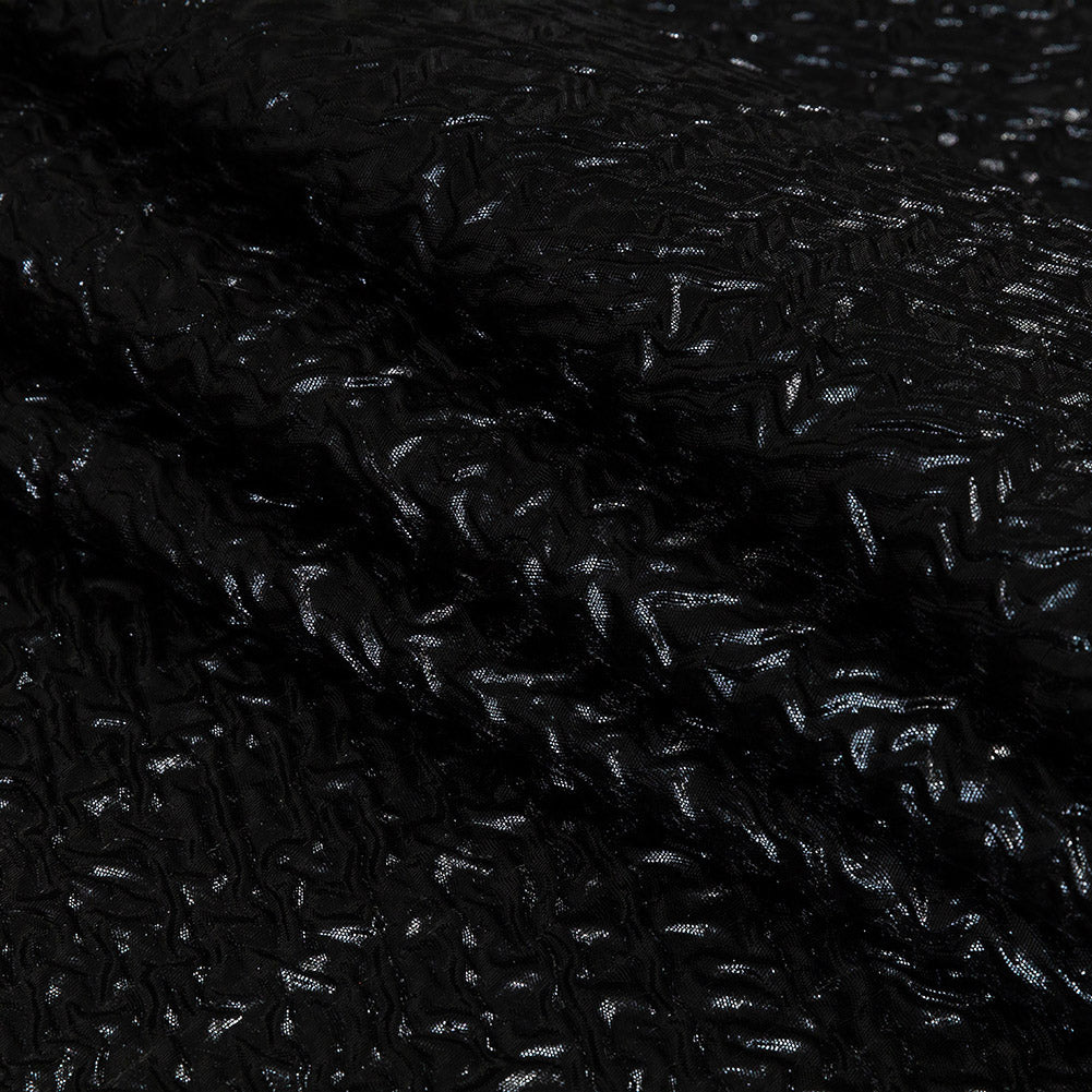 Capella Metallic Black Wavy Luxury Brocade - Folded