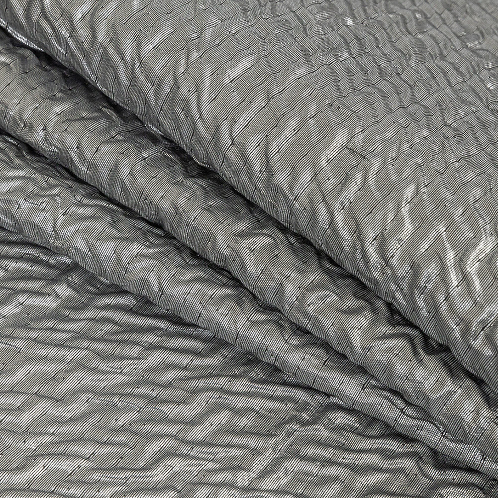 Capella Metallic Silver Wavy Luxury Brocade - Folded - Image 2 of 5