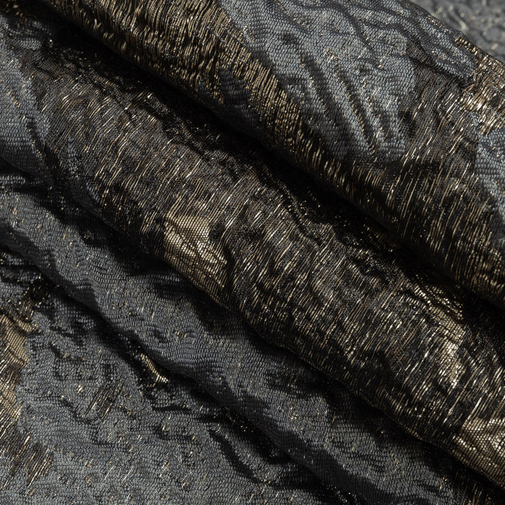 Metallic Gold and Black Abstract Luxury Brocade - Folded