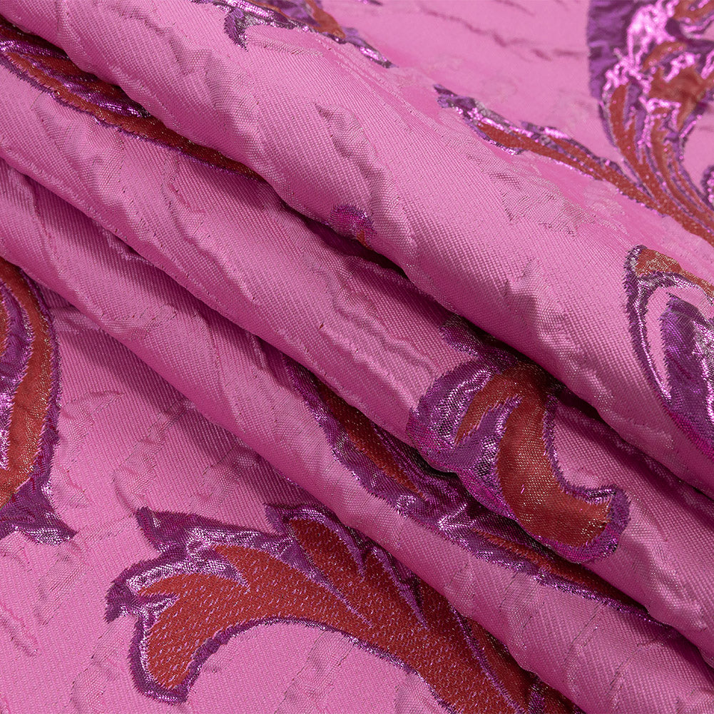 Metallic Magenta, Red and Hot Pink Scrolls Luxury Brocade - Folded