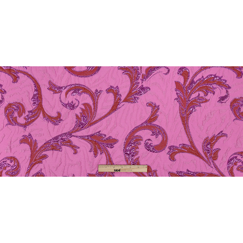 Metallic Magenta, Red and Hot Pink Scrolls Luxury Brocade - Full