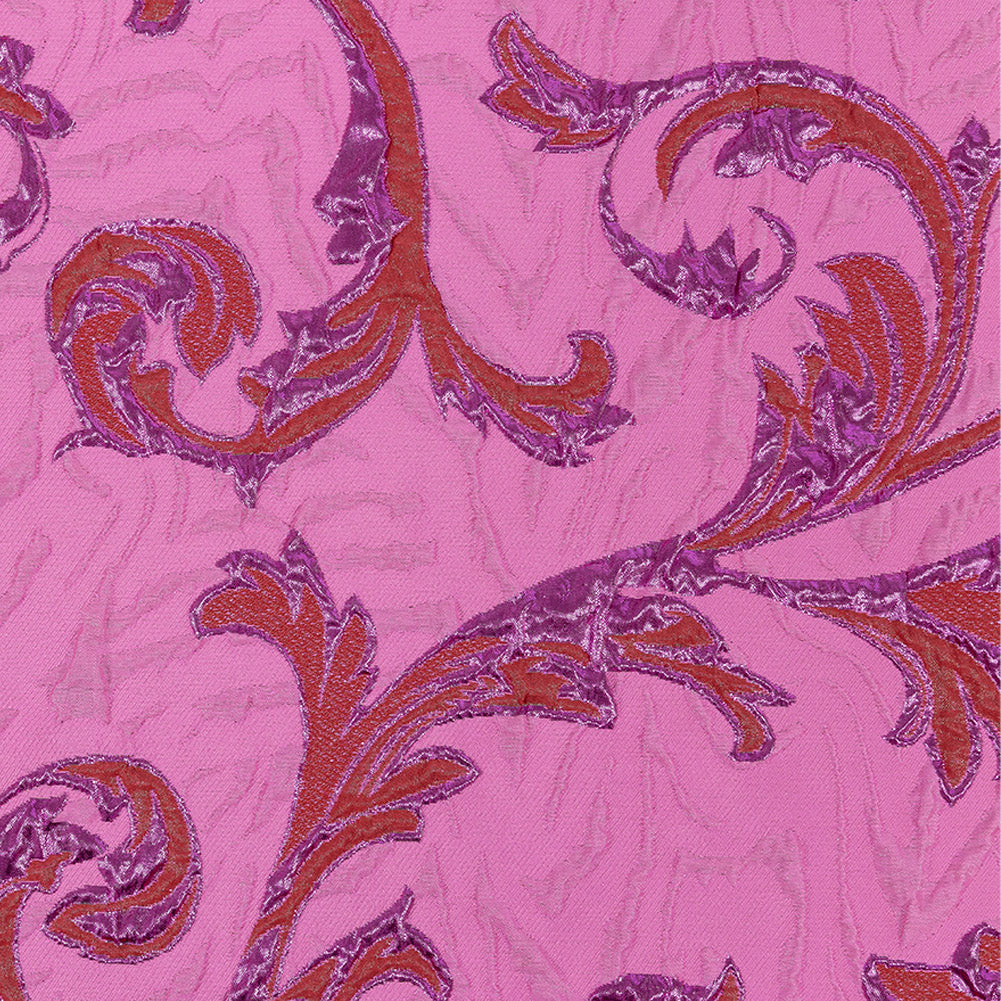 Metallic Magenta, Red and Hot Pink Scrolls Luxury Brocade