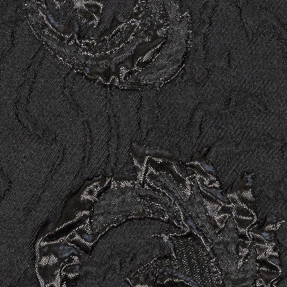 Metallic Black Scrolls Luxury Brocade - Detail