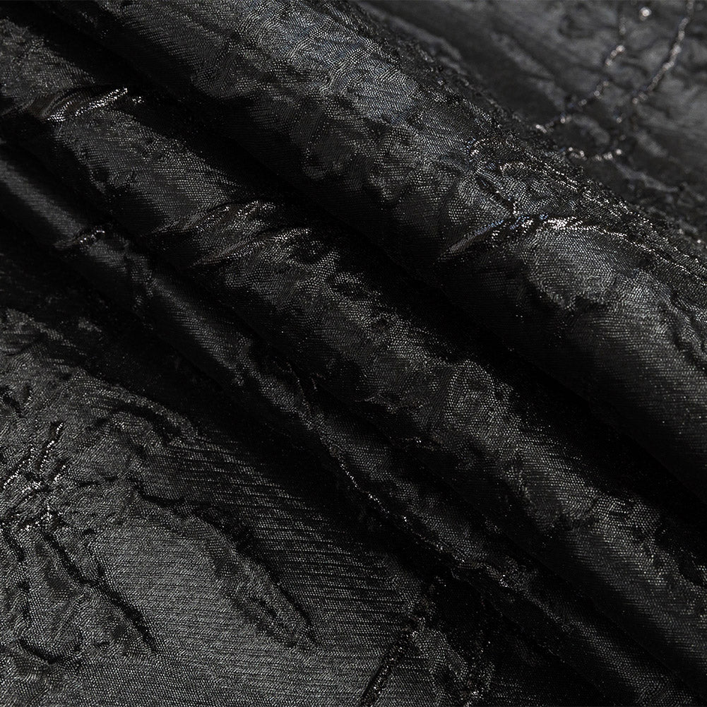 Metallic Black Floral Silhouettes Luxury Brocade - Folded