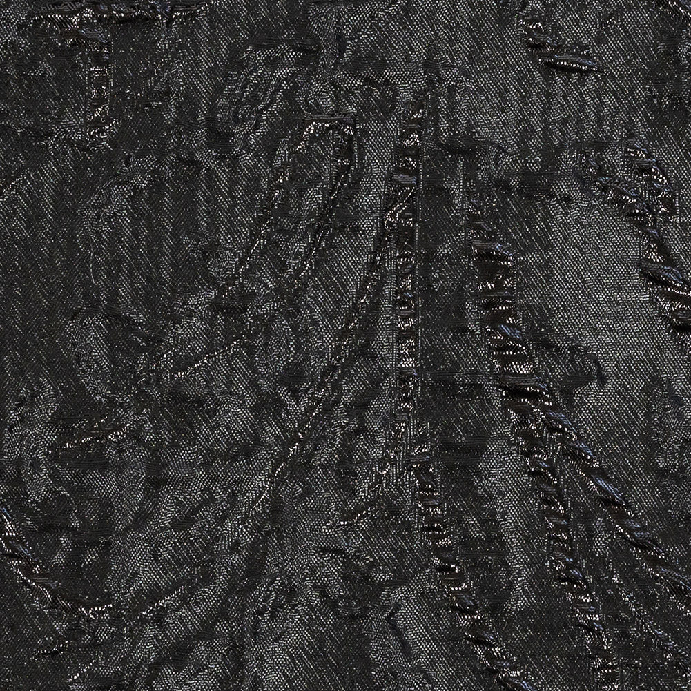 Metallic Black Floral Silhouettes Luxury Brocade - Detail