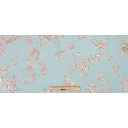 Metallic Gold, Aqua and Orchid Pink Floral Luxury Brocade