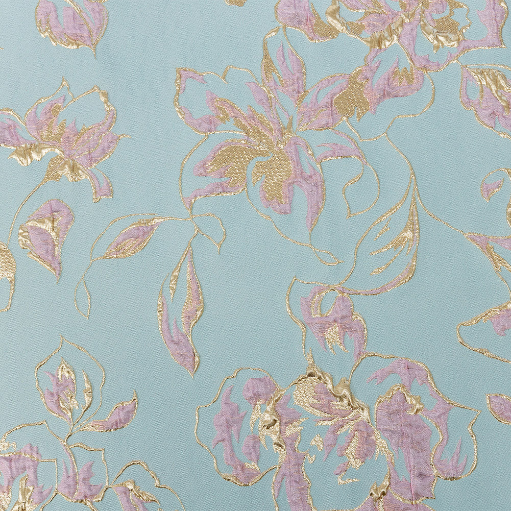 Metallic Gold, Aqua and Orchid Pink Floral Luxury Brocade