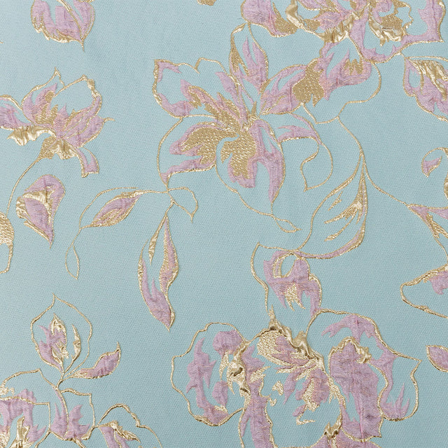Metallic Gold, Aqua and Orchid Pink Floral Luxury Brocade