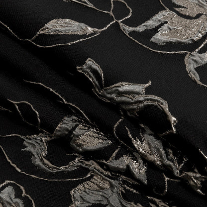 Metallic Silver, Black and Gray Floral Luxury Brocade