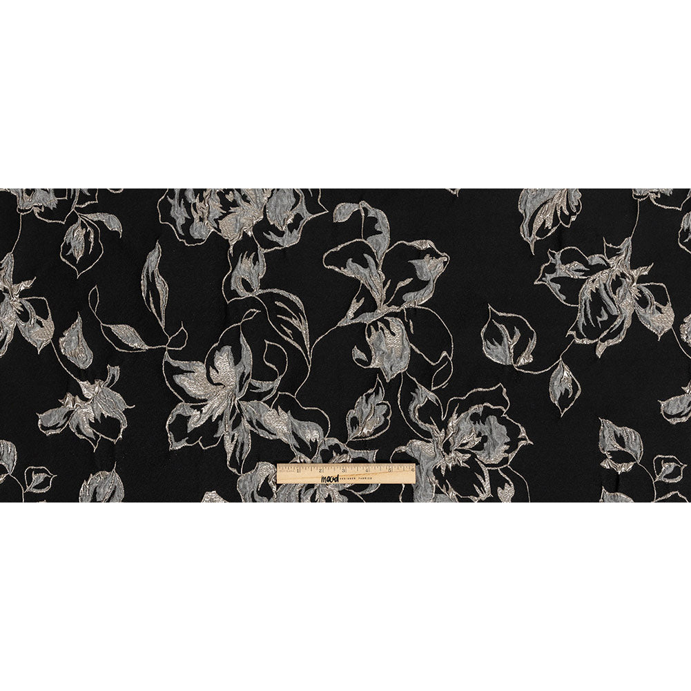 Metallic Silver, Black and Gray Floral Luxury Brocade - Full