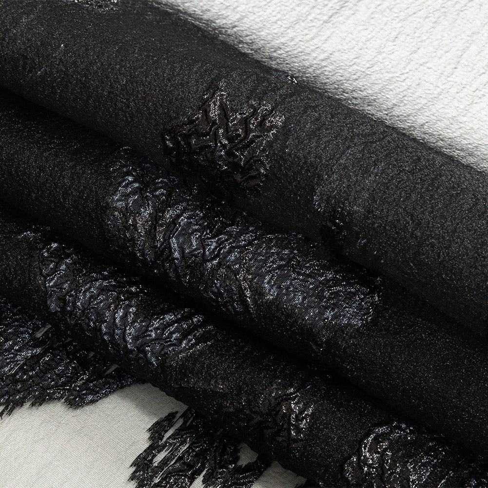 Metallic Black Abstract Luxury Burnout Brocade - Folded