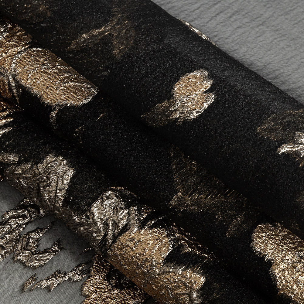 Metallic Gold and Black Abstract Luxury Burnout Brocade - Folded