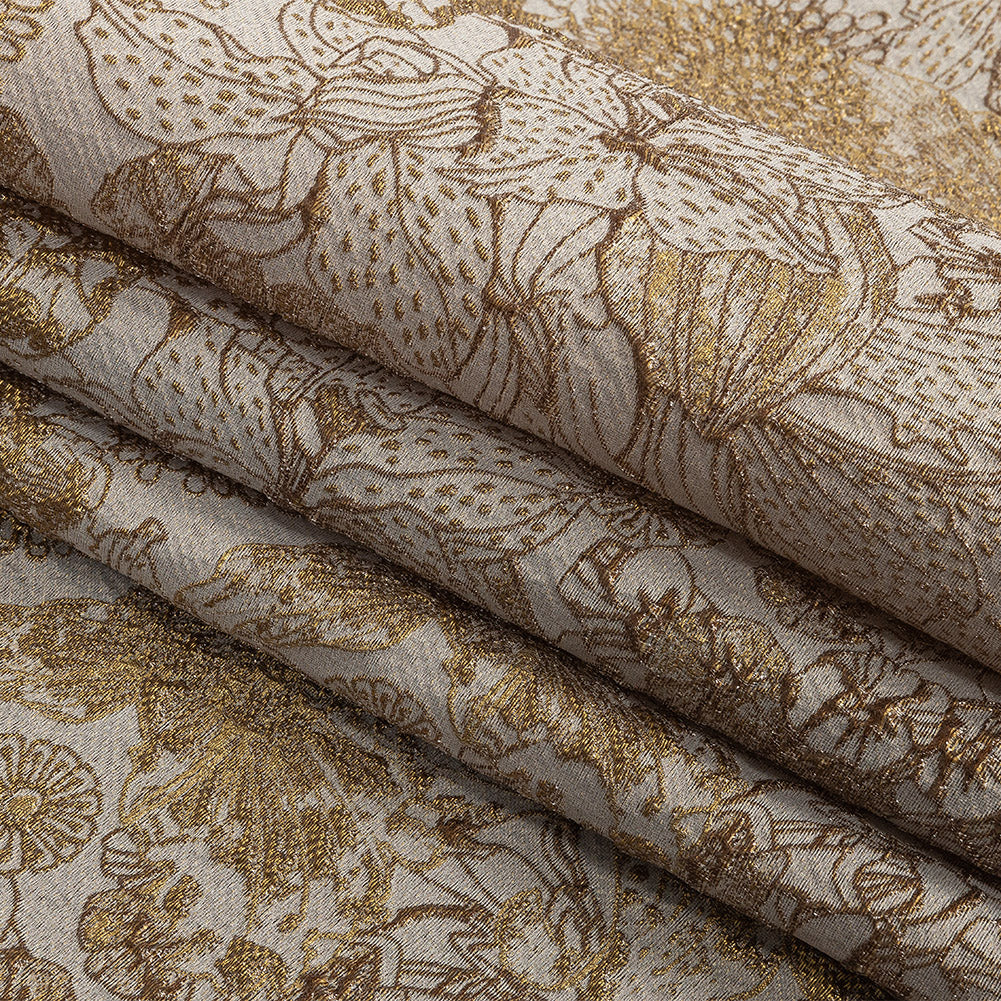 Metallic Antique Gold and Gray Floral Luxury Brocade - Folded