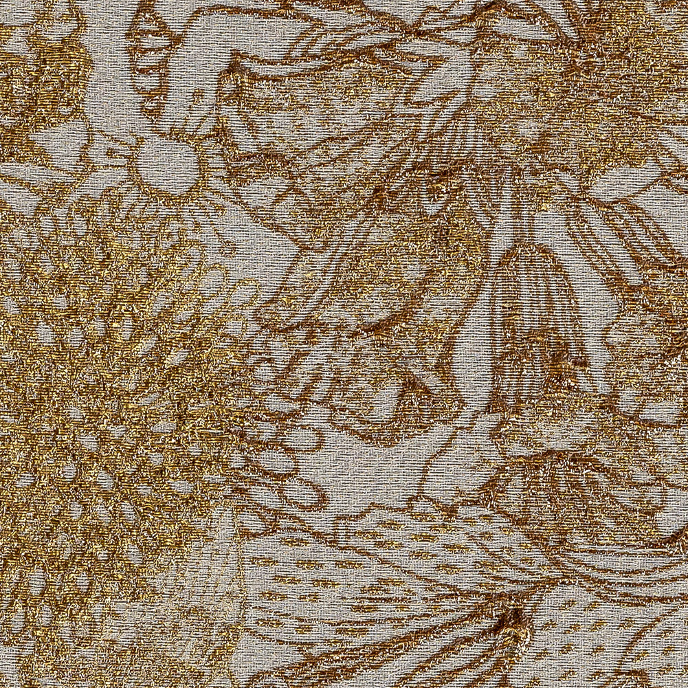 Metallic Antique Gold and Gray Floral Luxury Brocade - Detail