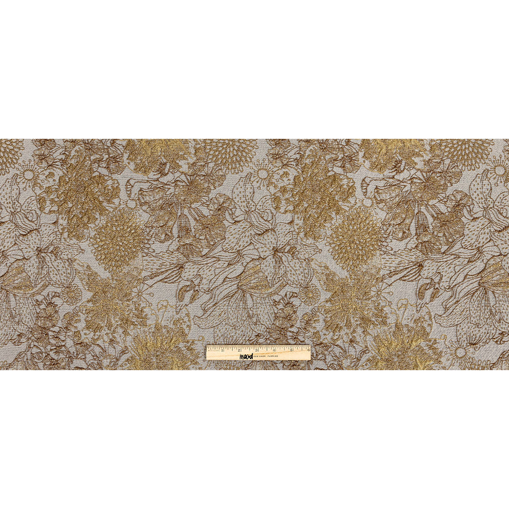 Metallic Antique Gold and Gray Floral Luxury Brocade - Full