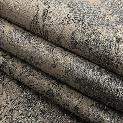Metallic Gunmetal and Taupe Floral Luxury Brocade