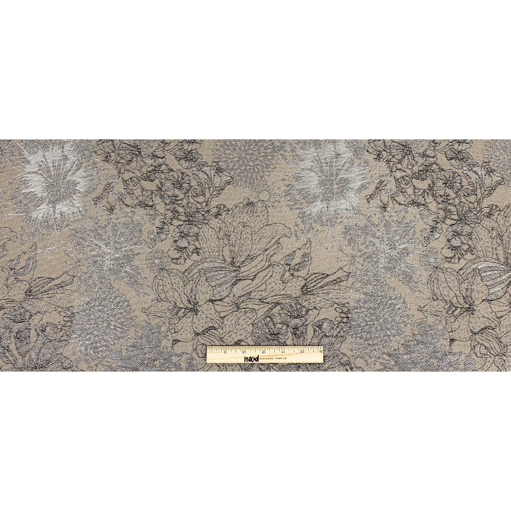 Metallic Gunmetal and Taupe Floral Luxury Brocade - Full