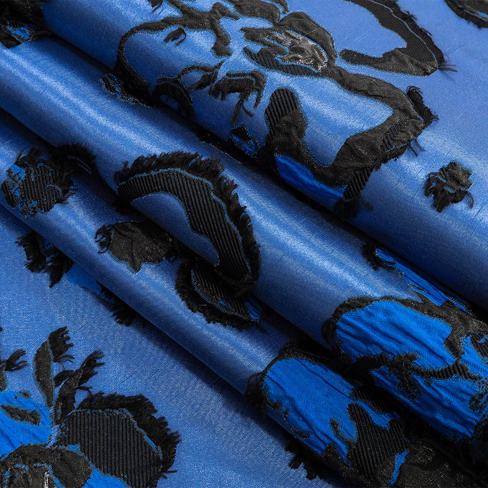 Cobalt and Black Floral Luxury Brocade - Folded