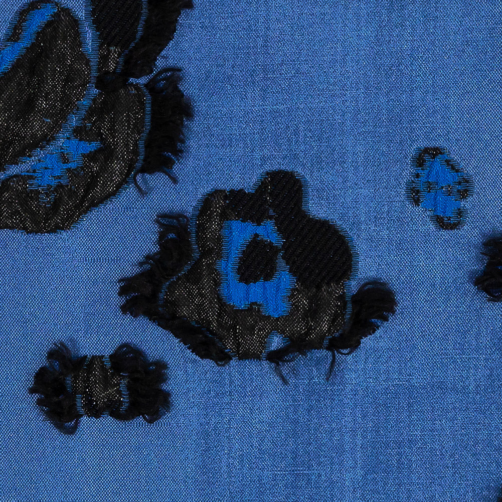 Cobalt and Black Floral Luxury Brocade - Detail