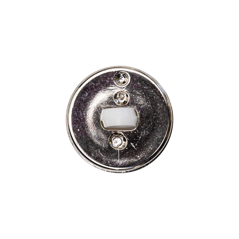 Italian White and Silver Round 2-Piece Shank Back Button - 30L/19mm Detail