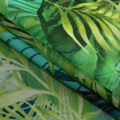 Mood Exclusive Italian Green and Blue Ferns and Foliage Digitally Printed Silk Chiffon Folded